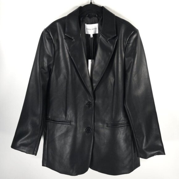 NWT REBECCA MINKOFF BLACK Faux Leather Blazer Jacket 2 Button & Pockets Sz M & L